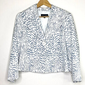 Randy Kemper Size 10 Grey White Zebra Print Blazer 3/4 Sleeve Animal Office Wear